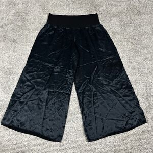 PJ Harlow Lily Sleep Pants Womens Small Dark Teal Silky Satin Wide Leg Crop FLAW